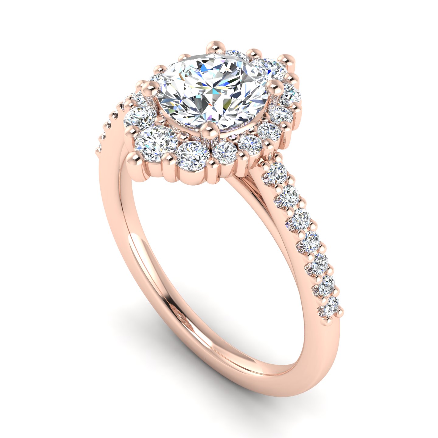 Violet Cathedral Pave Diamond Halo Engagement Ring